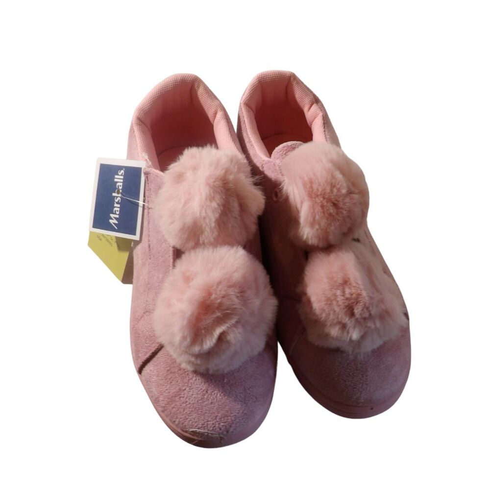CHARLES ALBERT SHOES SIZE 7 WITH POM POM‎ FAUX FUR LACELESS FASHION IN PINK